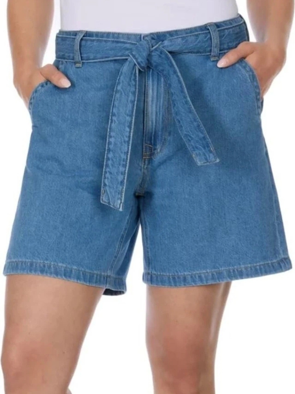 Tommy Hilfiger 6" Blue Denim High Rise Belted Chino Shorts
